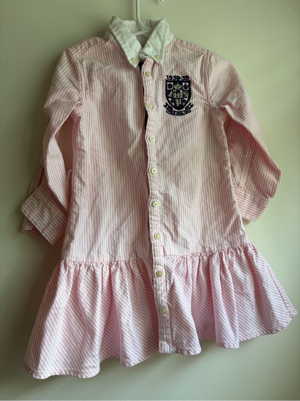 Ralph Lauren Pink Striped Shirt Dress Girls 3T Button Embroidered Preppy